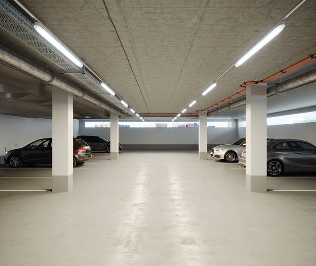 Aparcamiento iluminado con luminarias Damp Proof